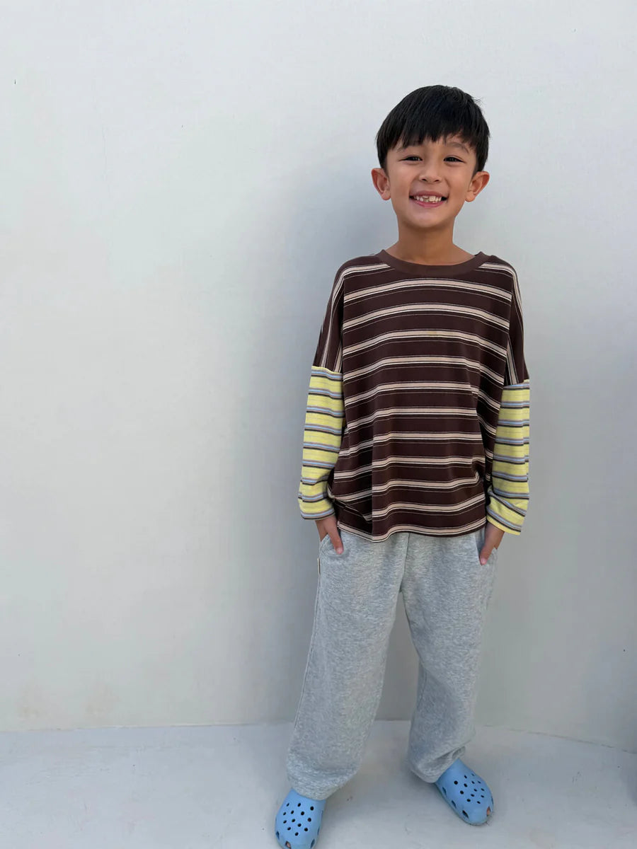 Tiny Trove - Rowan Stripe Cotton Long Sleeve Tee - Brown/Yellow Stripe