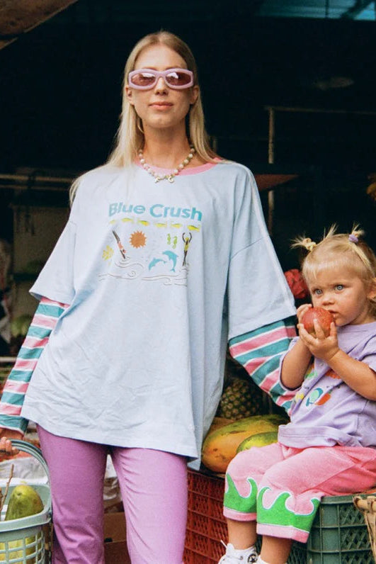 Spicy Dugong - Adults Blue Crush Layered Long Sleeve Blue/Blue