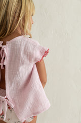 Rear view of Penny blouse showing tie up back detail