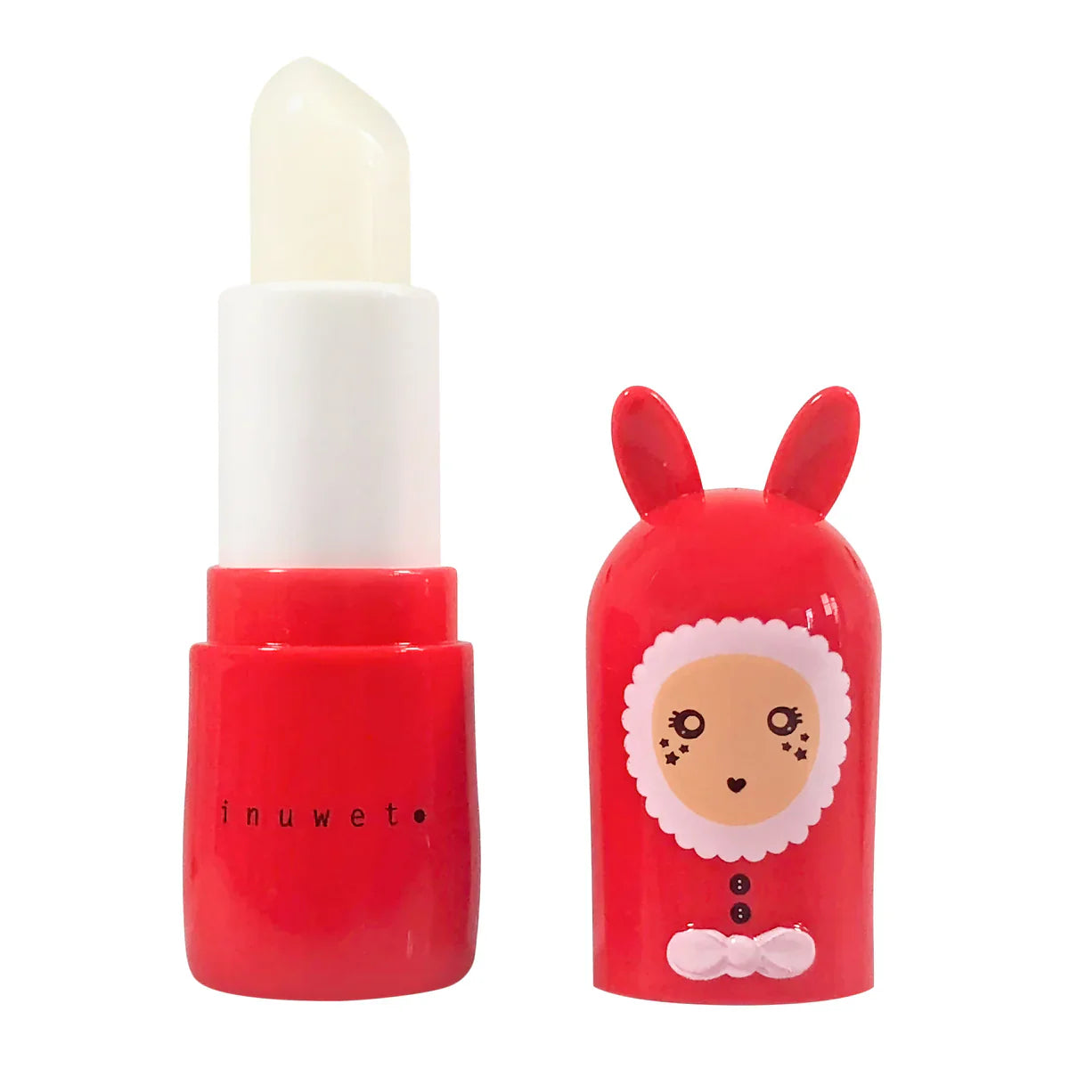 Product Description: The Christmas Lip Balm Mango by INUWET is an adorable vegan lip balm featuring a playful red rabbit-themed container. The lid boasts charming bunny ears and a smiling face design. Infused with a delightful mango scent, the white balm is shaped like a traditional lipstick, making it both cruelty-free and uniquely charming.