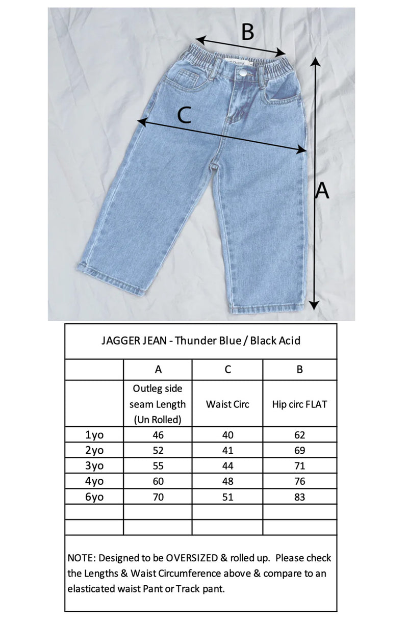 Size chart for Jagger Jean