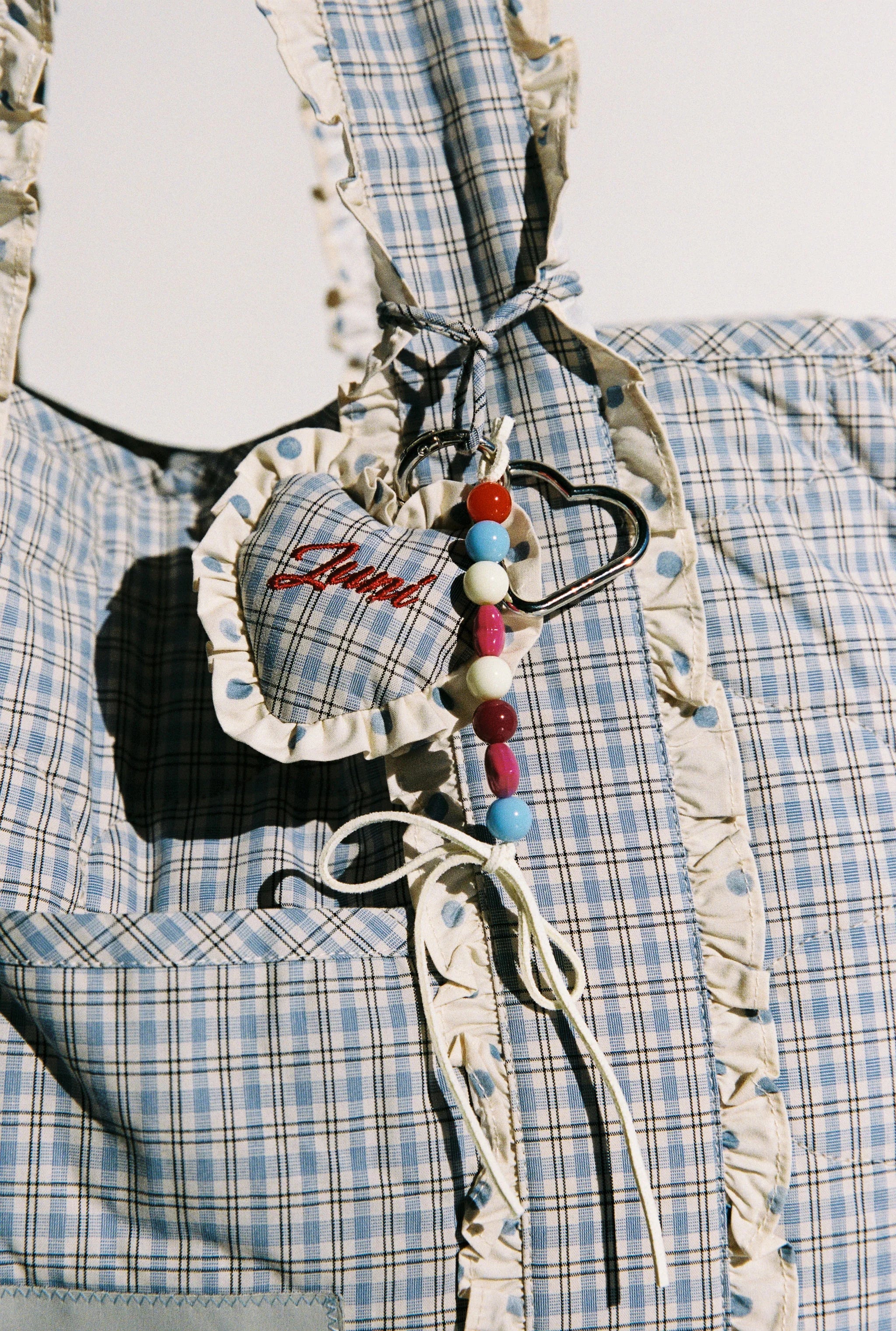 JUNI - Heart Bag Charm Blue Check