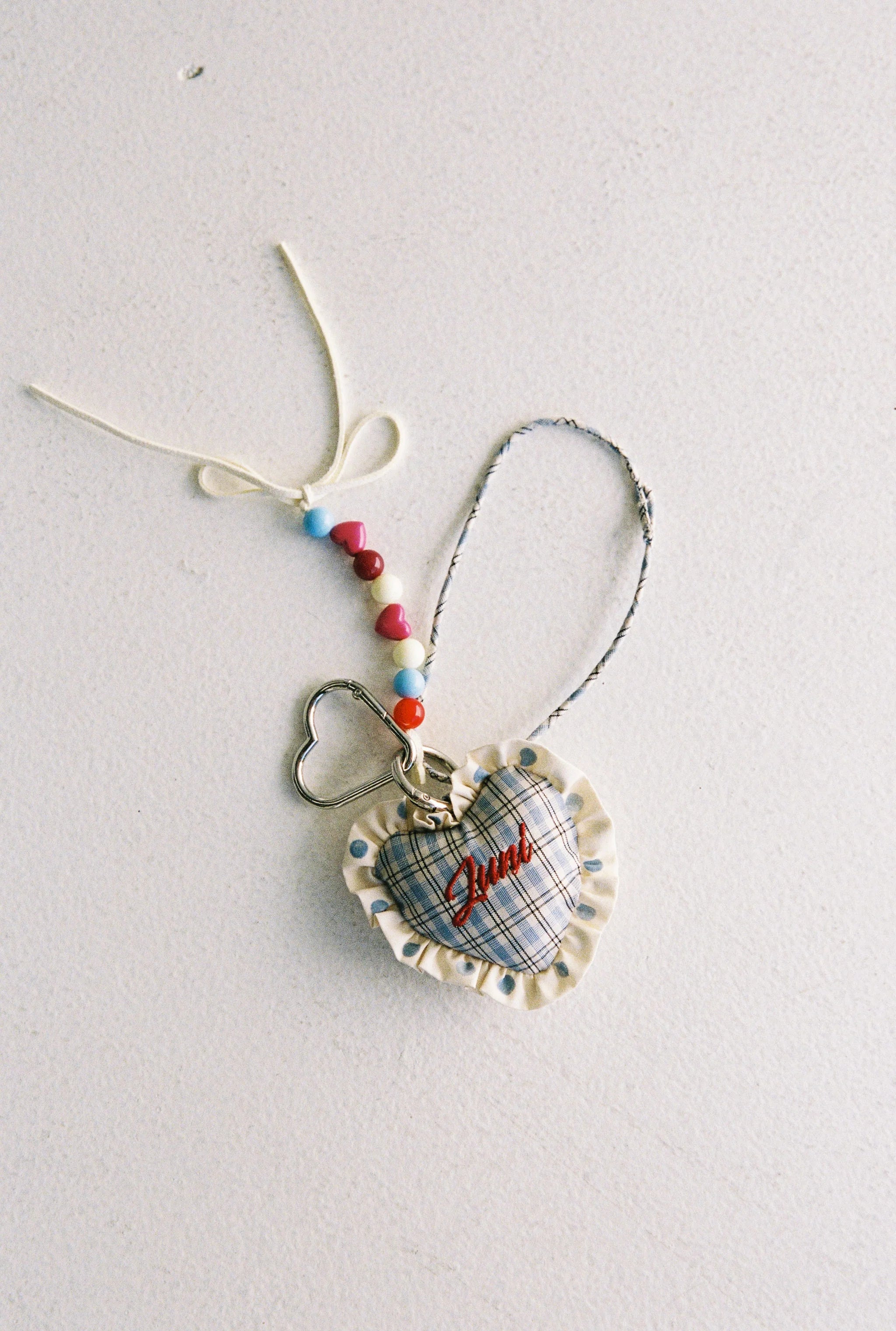 JUNI - Heart Bag Charm Blue Check