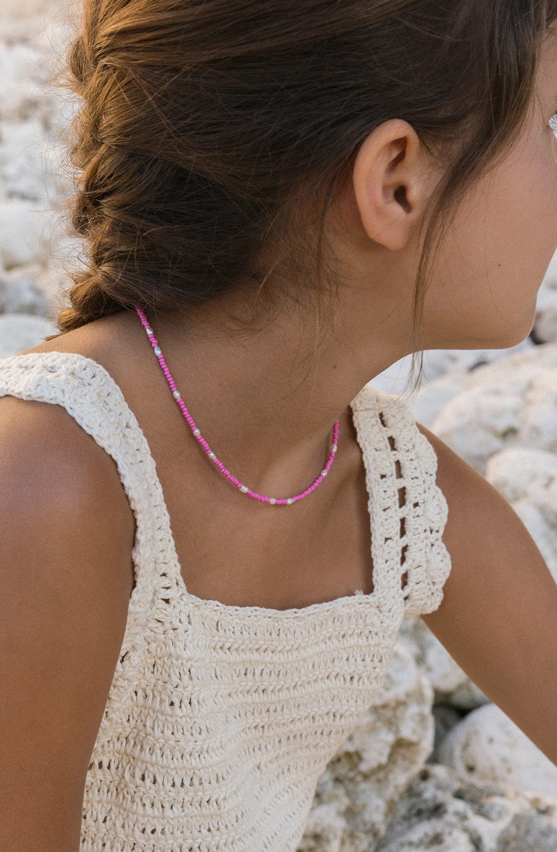 KRYSTLE KNIGHT JEWELLERY  Pearl Promesa Necklace worn by a young girl.