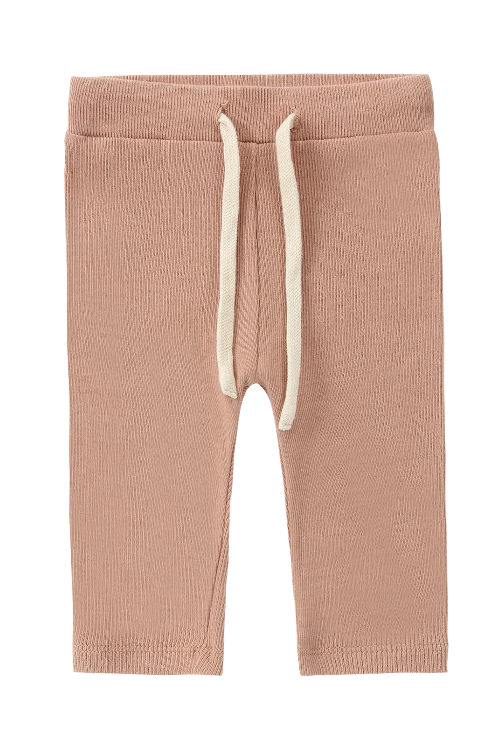 Terracotta drawstring leggings for toddlers by SUSUKOSHI, made from ethically sourced materials and featuring an elastic waistband.