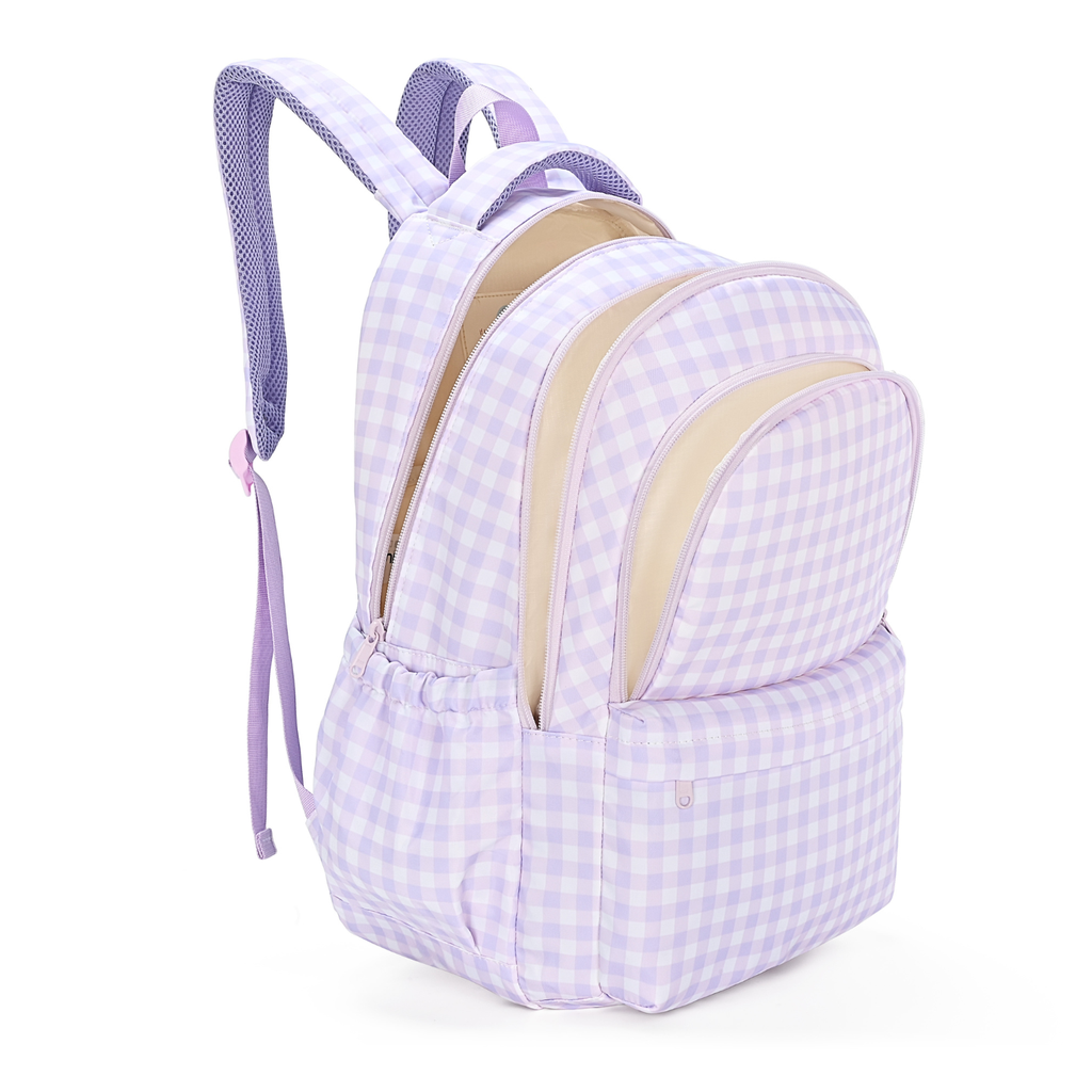 Kinnder Campus School Backpack in Lilac Gingham