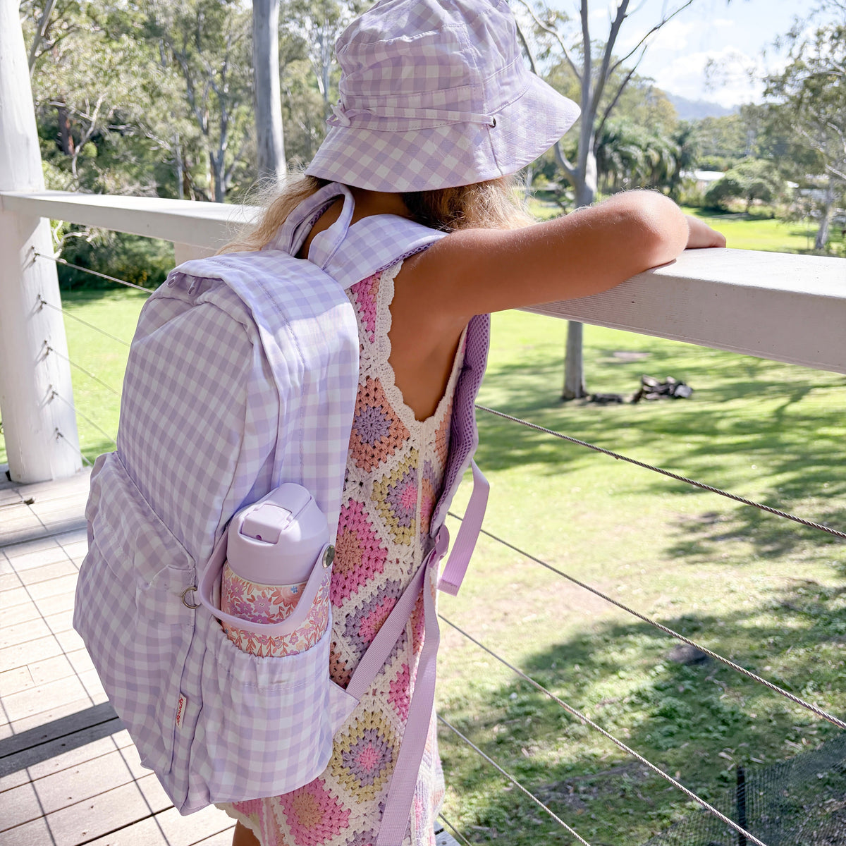 Kinnder Junior Kindy/School Backpack in Lilac Gingham
