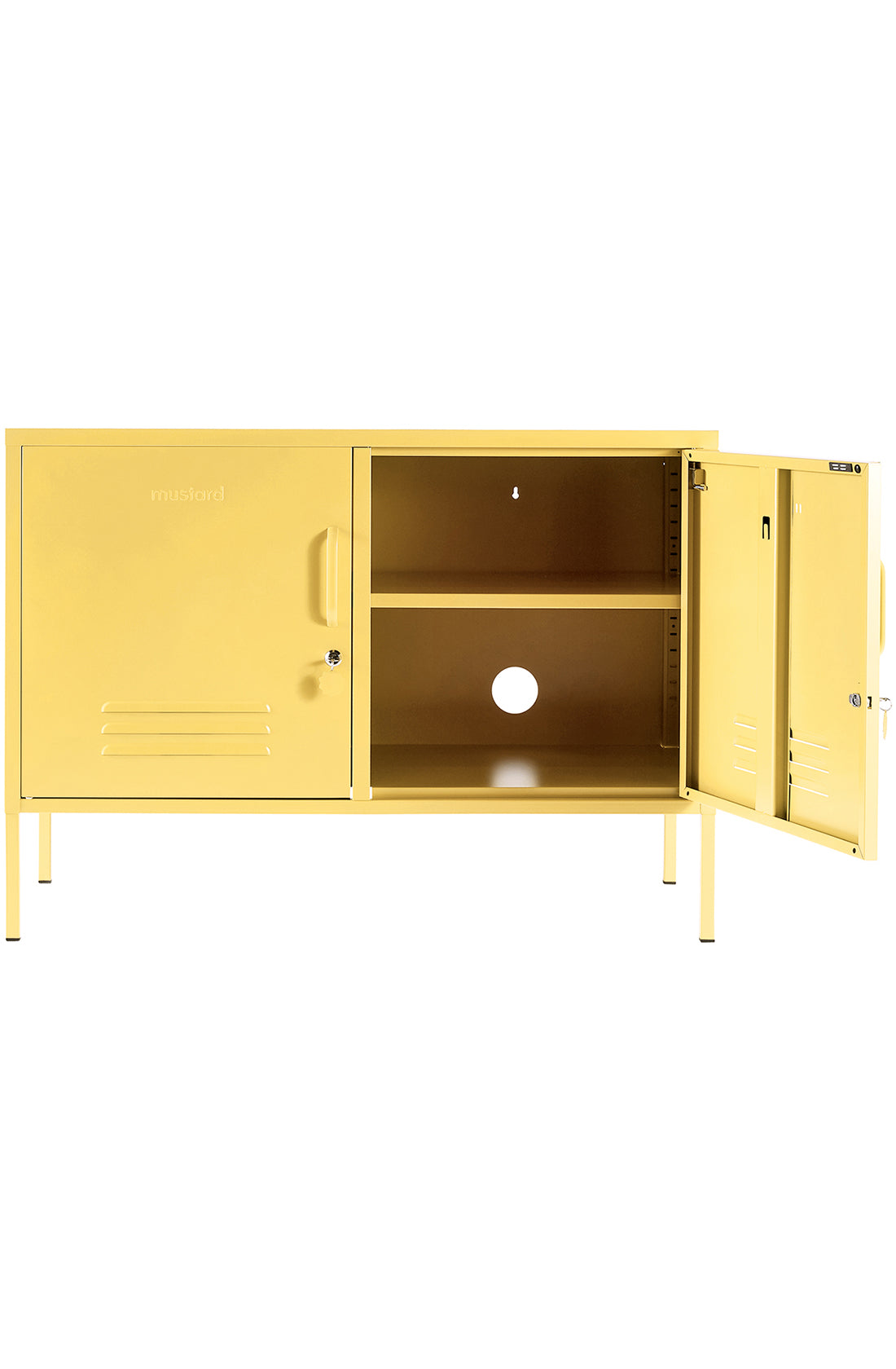 The lowdown locker in butter with door open.