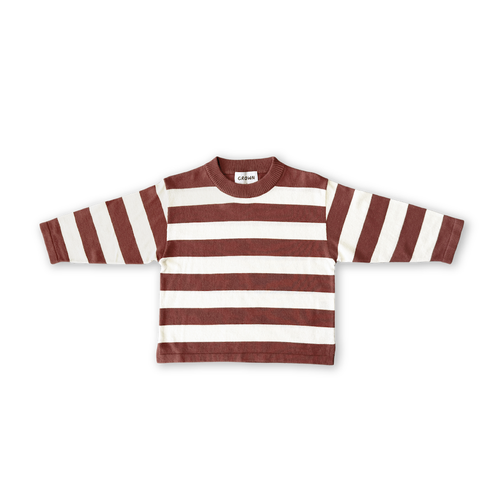 Grown - Organic Knitted Striped LS Tee Maroon