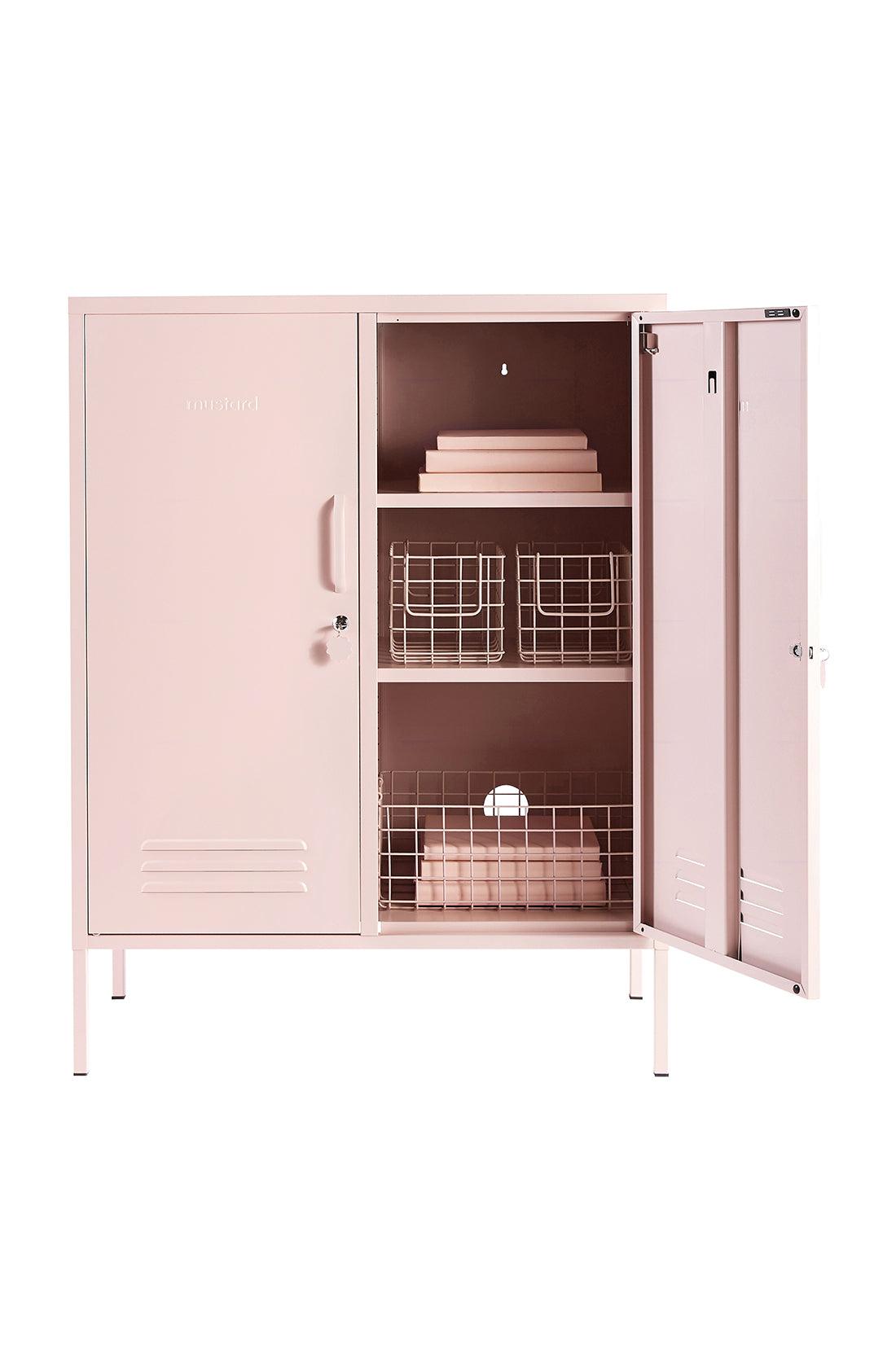 The midi locker in blush with open door.