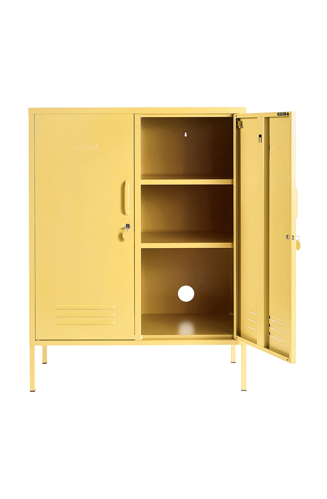 The midi locker in butter with open door.