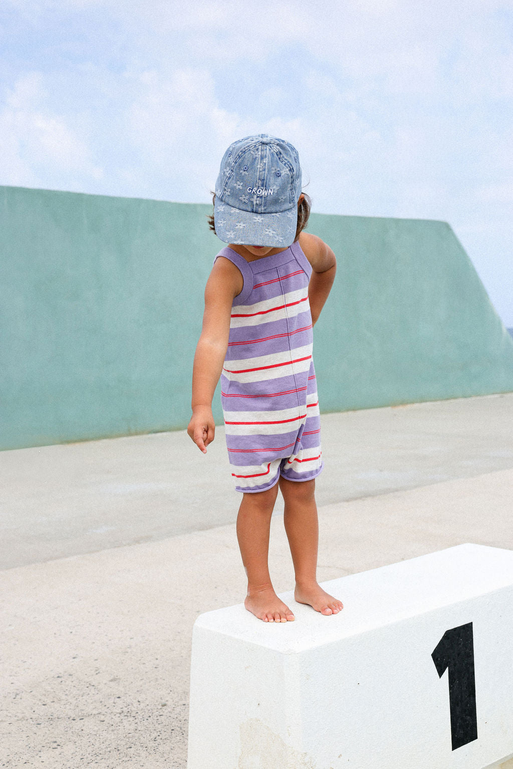 Grown - Organic Knitted Club Stripe Romper Mauve