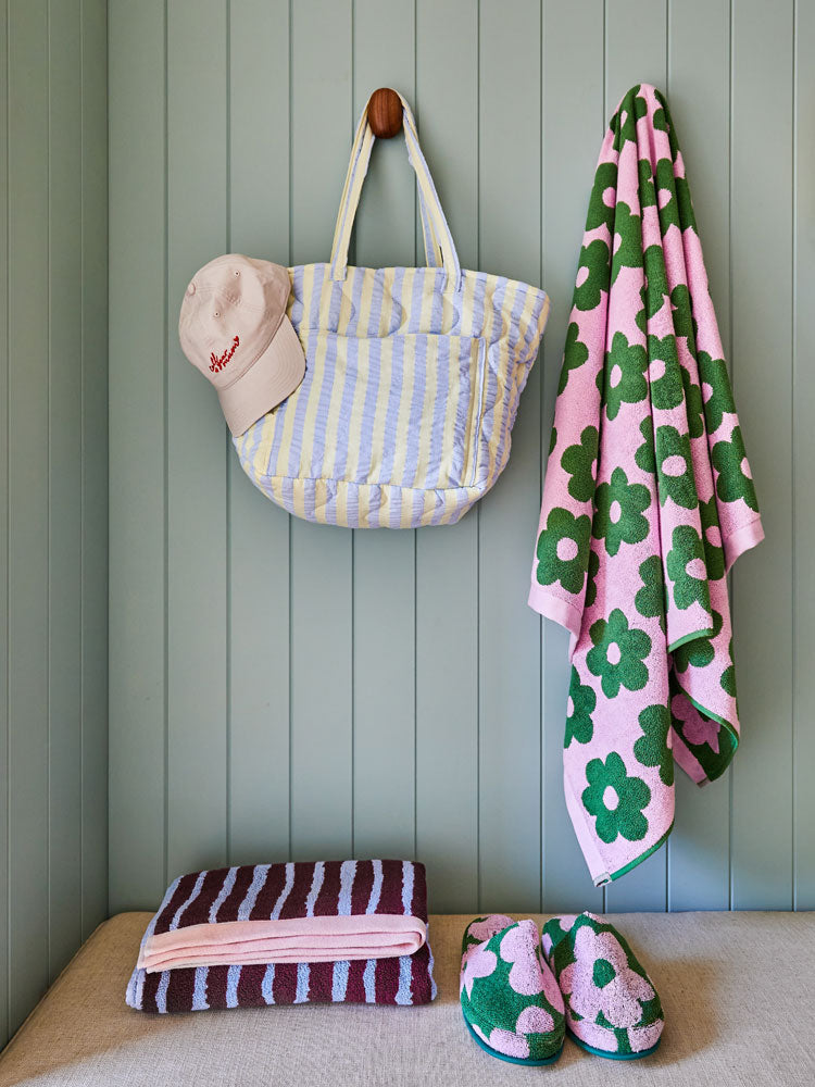 Mosey Me Butter Blue Seersucker Quilted Bag styled