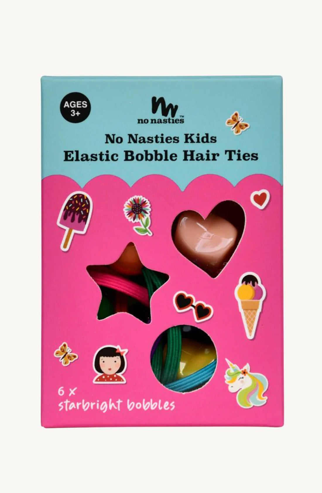 A box of no nasties kids elastic bobble hair ties.