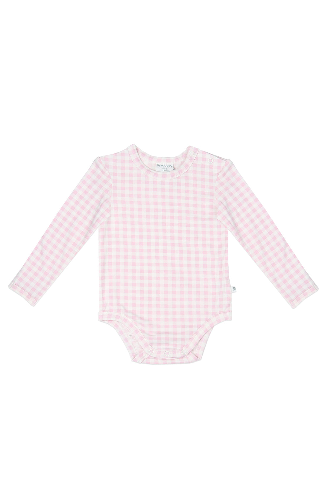 The front of the KYND BABY Comfy Bodysuit Long Sleeve Orchid Gingham