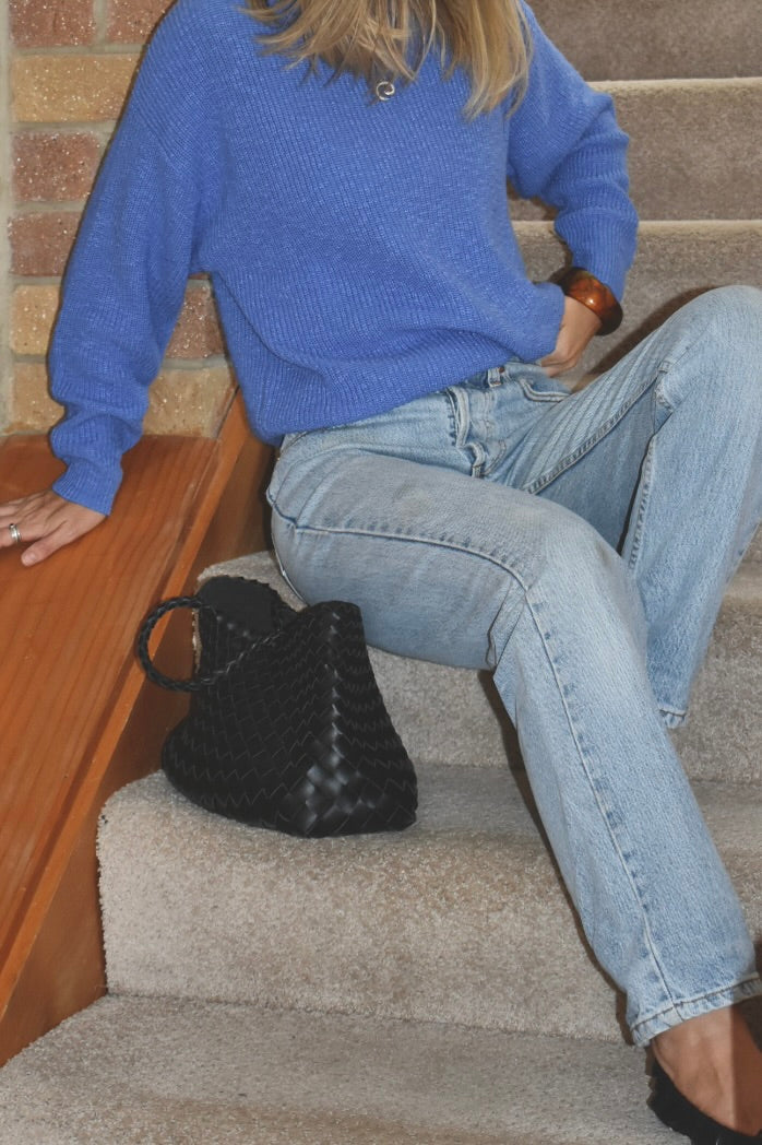 Grown - Ladies Textured Slub Organic Knit Pull Over Cobalt - Size L