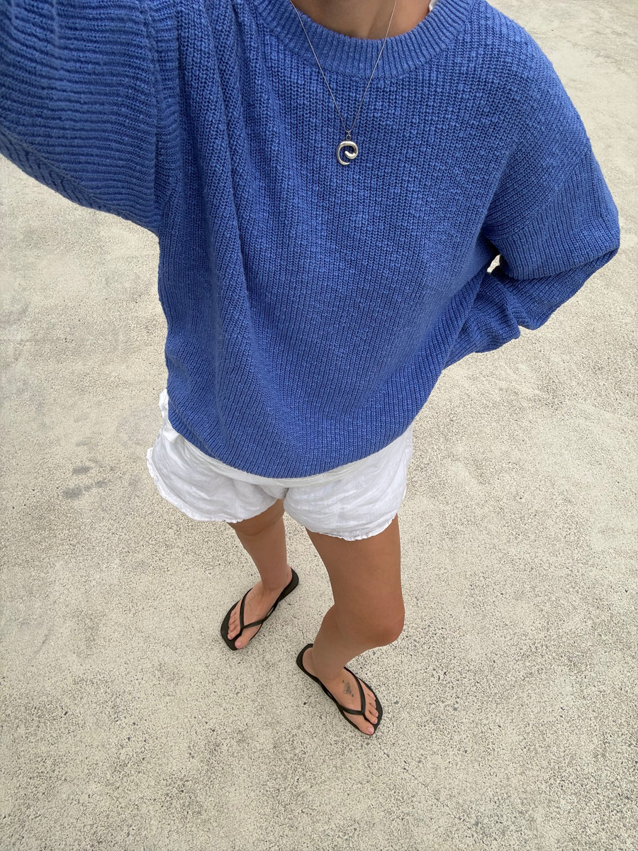Grown - Ladies Textured Slub Organic Knit Pull Over Cobalt - Size L