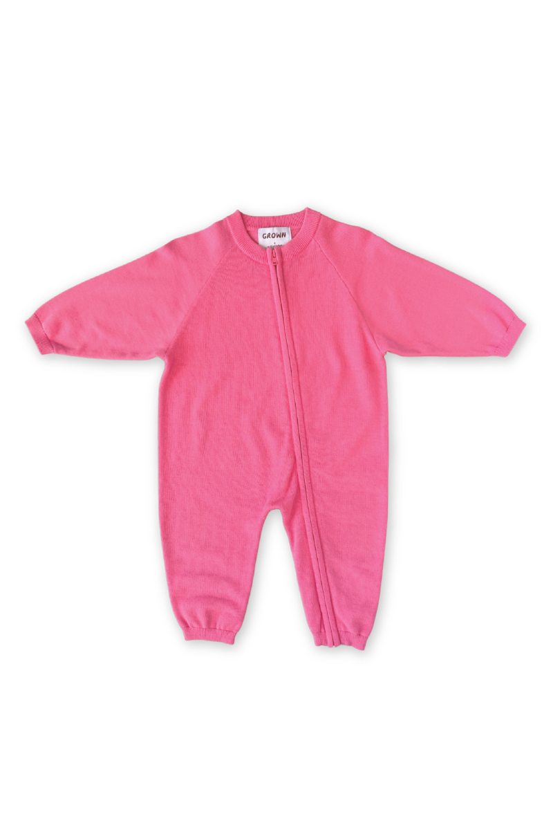 Grown - Organic Knit Zipper Starsuit Bright Sorbet