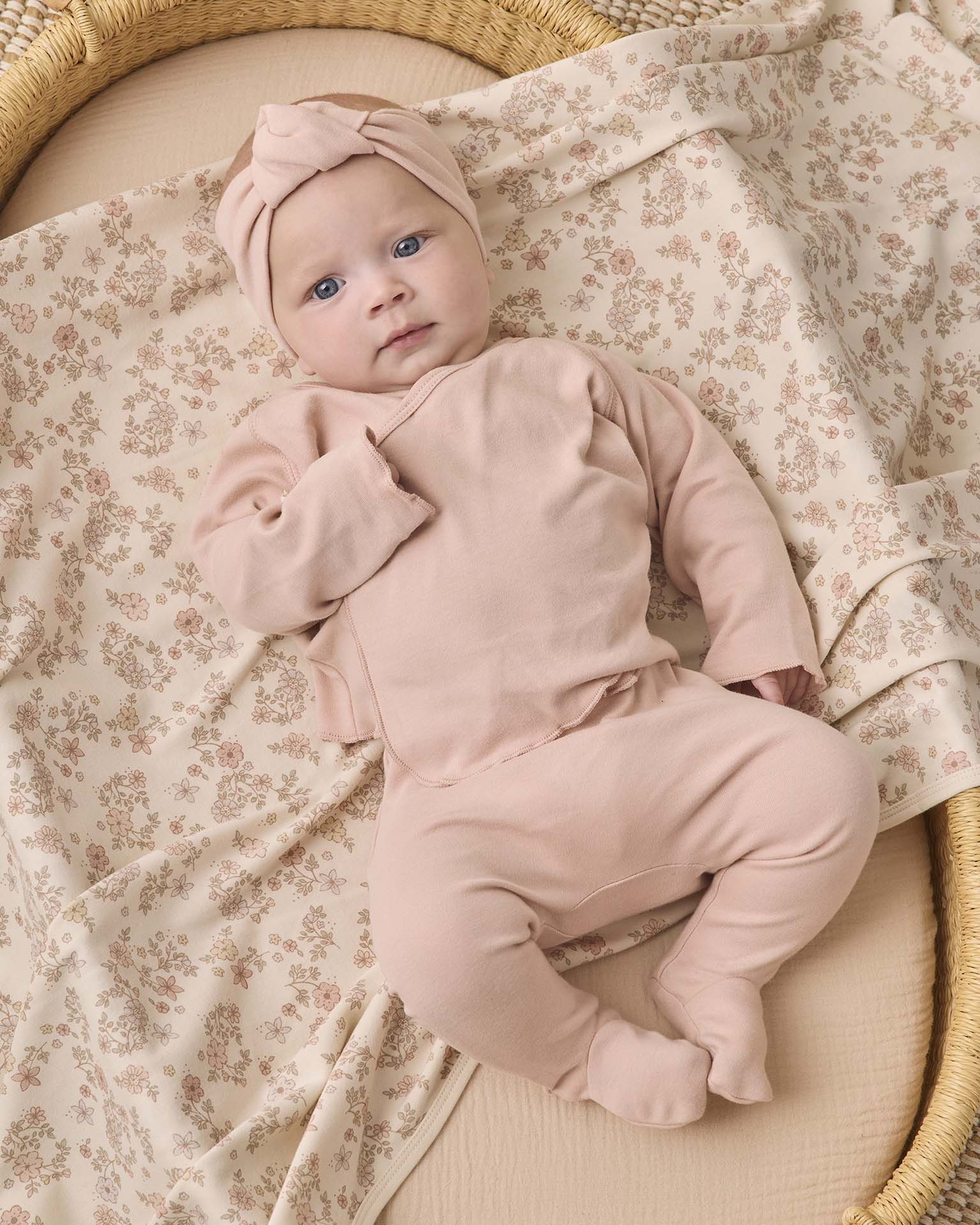 Baby wearing Wrap Top + Footed Pant Set Dusty Rose