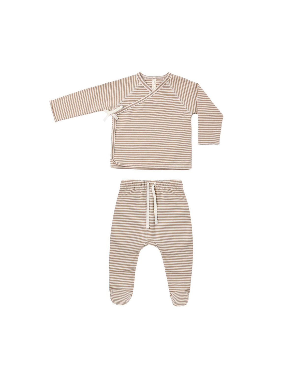 Wrap Top + Footed Pant Set Almond Stripe