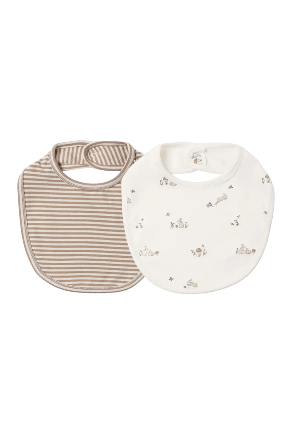 Jersey Snap Bib 2 Pack Bunnies Almond Stripe