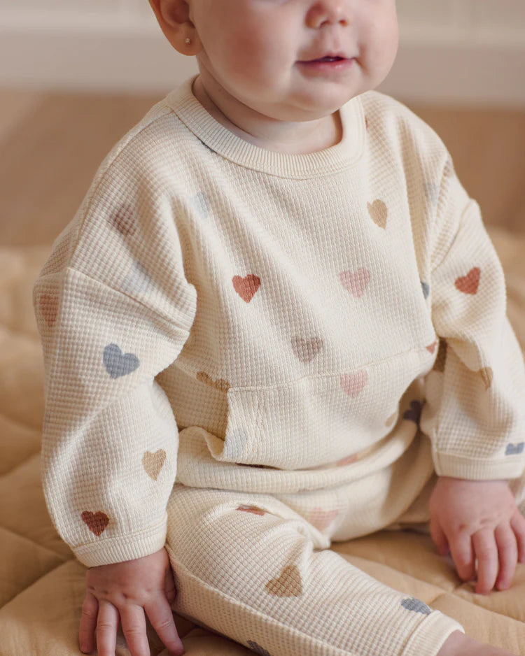 Quincy Mae - Waffle Sweater Set Confetti Hearts - Size 6-12M