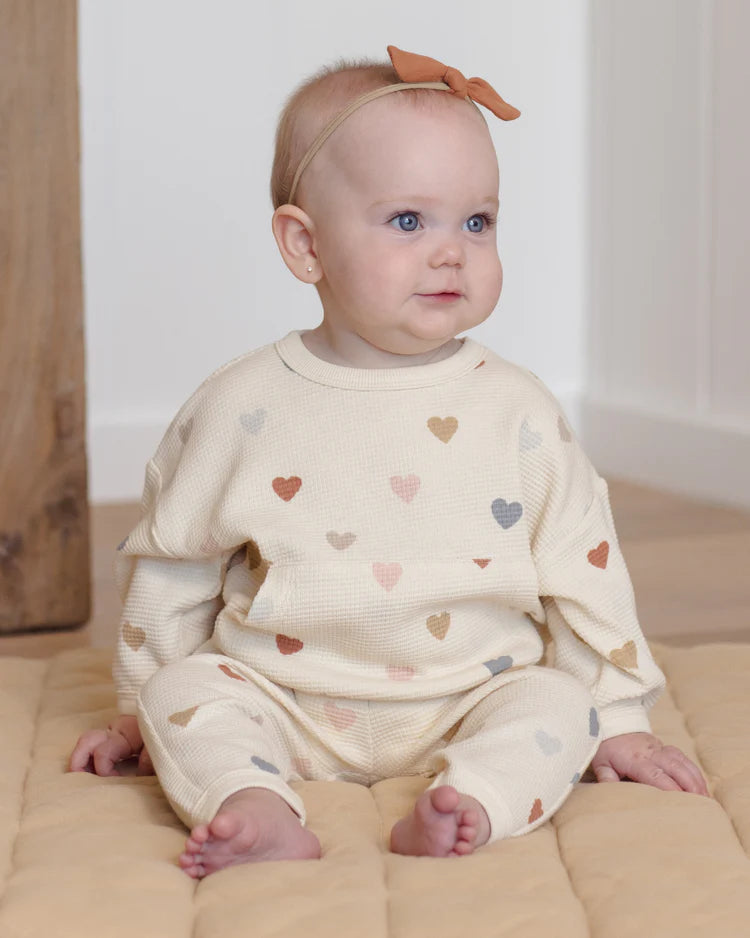 Quincy Mae - Waffle Sweater Set Confetti Hearts - Size 6-12M