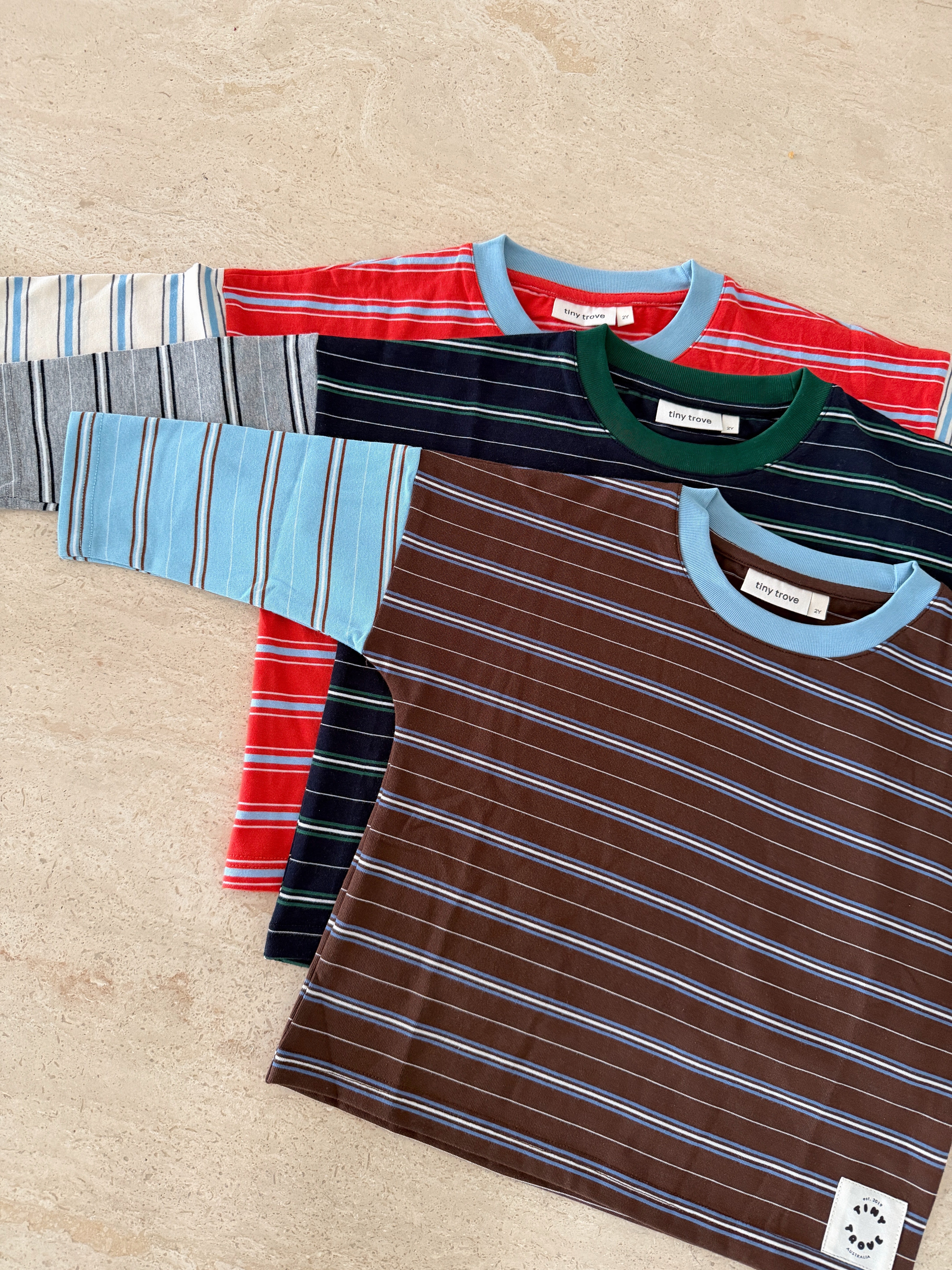Tiny Trove - Rowan Stripe Cotton Long Sleeve Tee Cocoa/Blue
