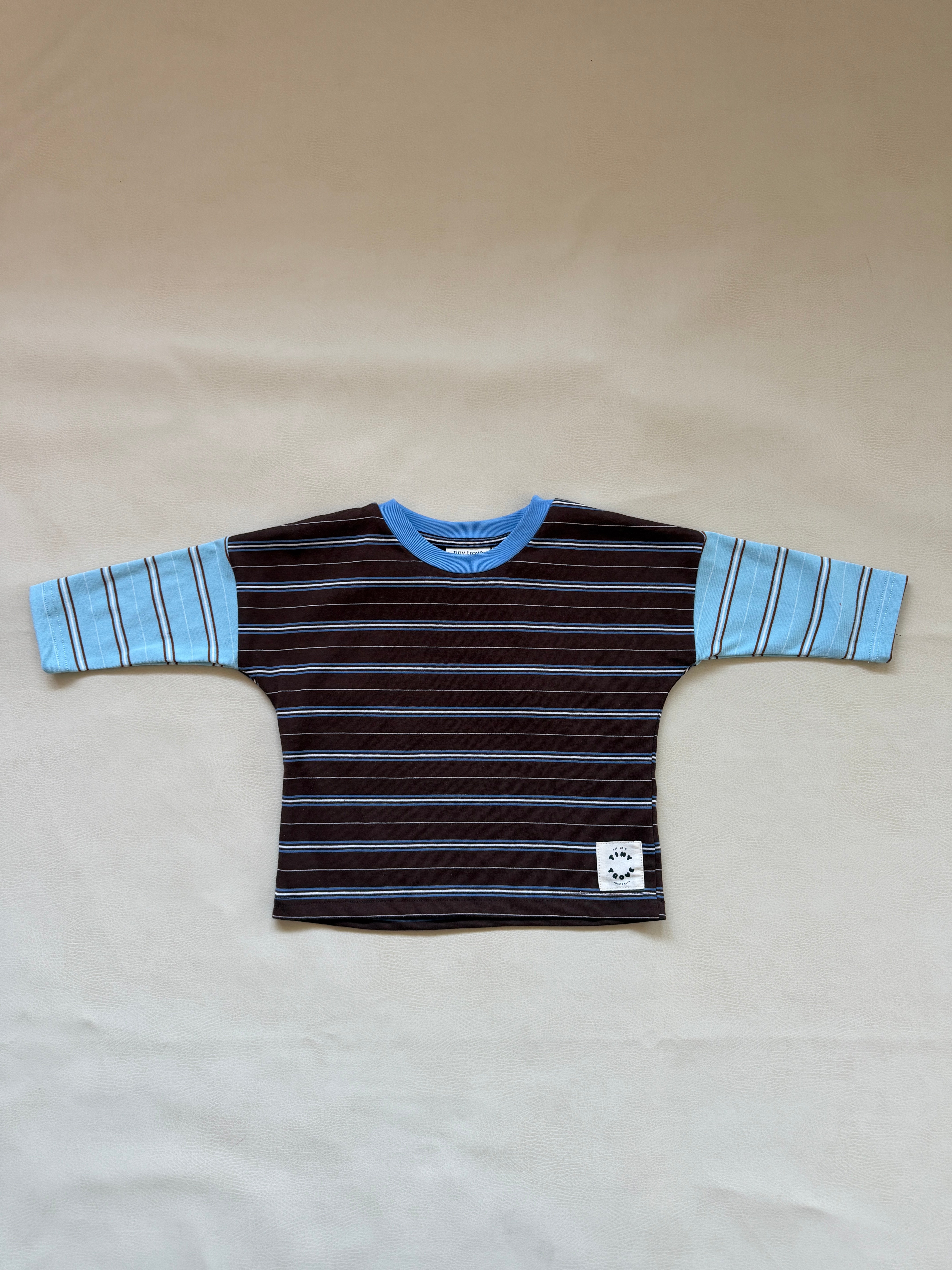 Tiny Trove - Rowan Stripe Cotton Long Sleeve Tee Cocoa/Blue