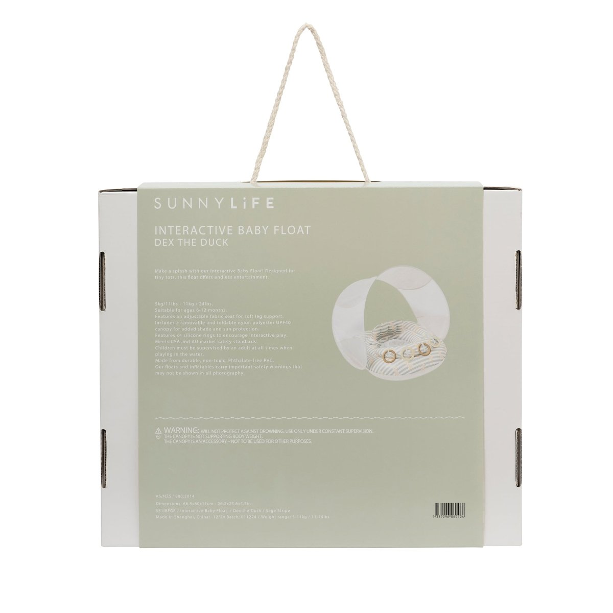 SUNNYLIFE Interactive Baby Float Duck Sage Stripe detail shot