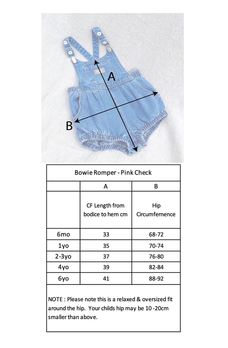 Size Chart for Bowie Bubble Romper in Summer check
