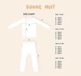Size chart for Bonne Nuit sleep set