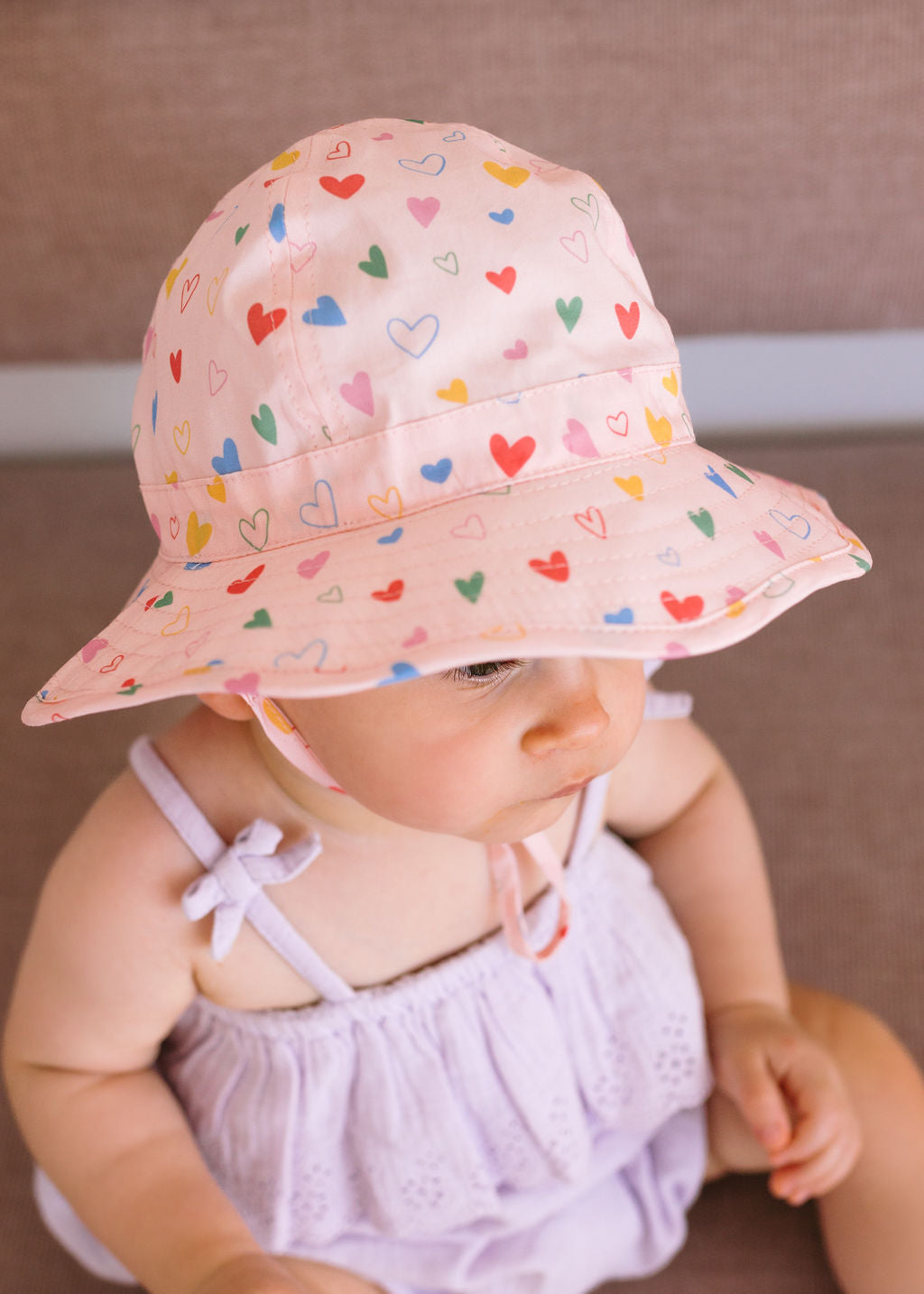 Acorn Kids - Floating Hearts Wide Brim Infant Hat