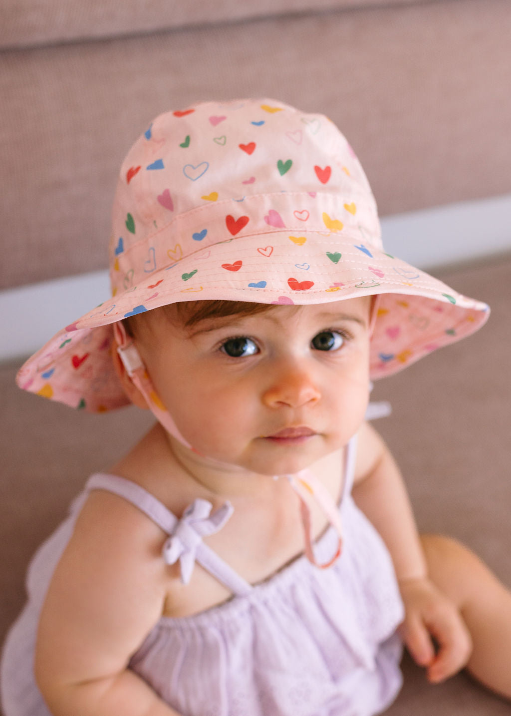 Acorn Kids - Floating Hearts Wide Brim Infant Hat