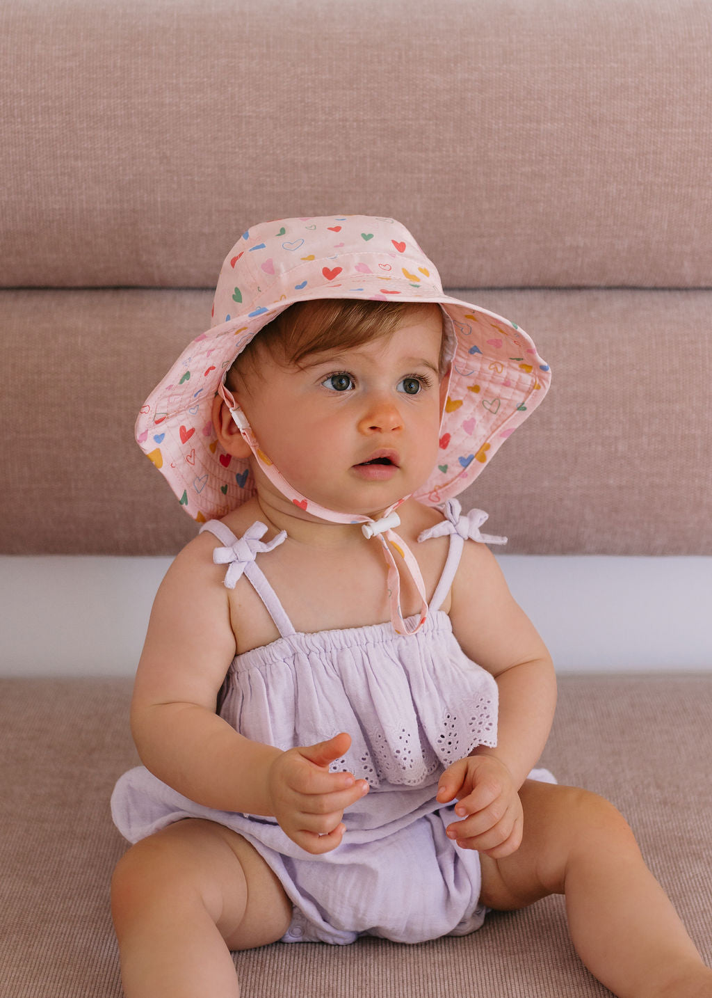 Acorn Kids - Floating Hearts Wide Brim Infant Hat
