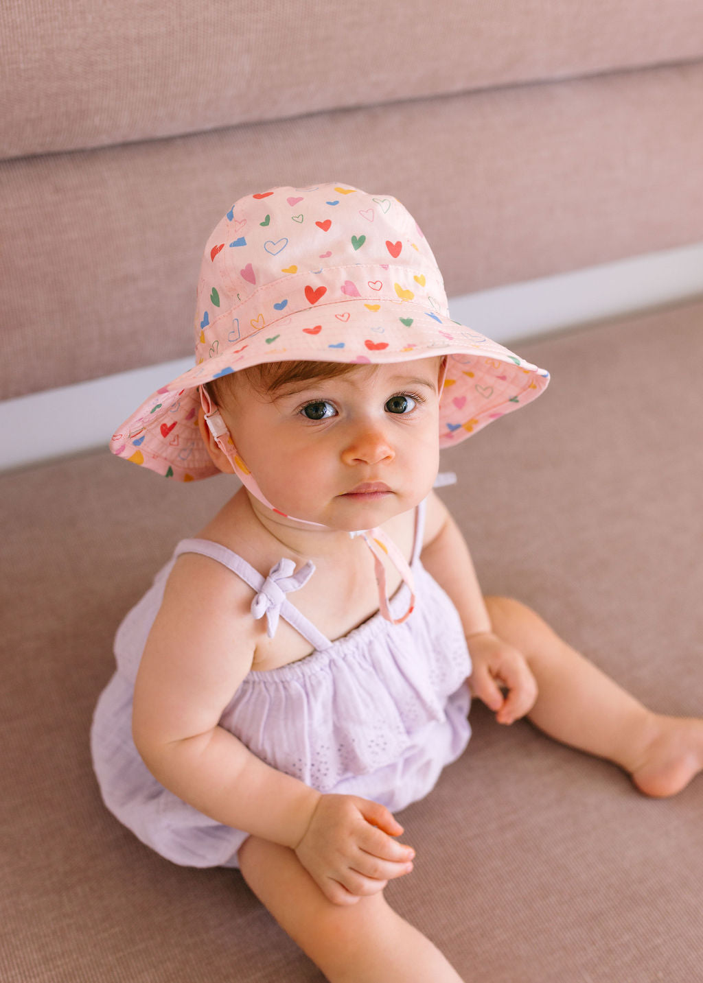 Acorn Kids - Floating Hearts Wide Brim Infant Hat