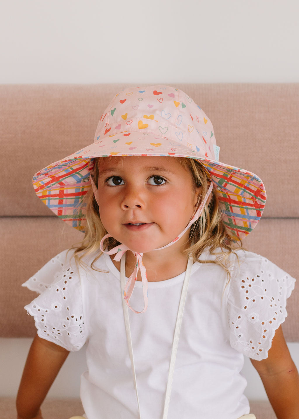 Acorn Kids - Floating Hearts Reversible Wide Brim Sunhat