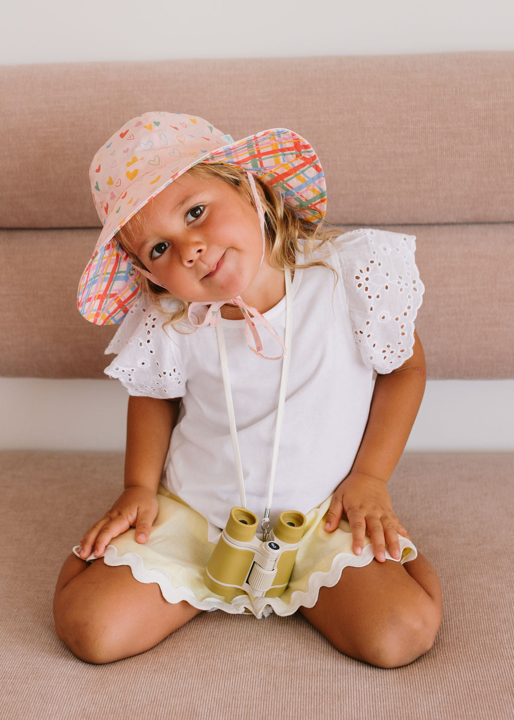 Acorn Kids - Floating Hearts Reversible Wide Brim Sunhat