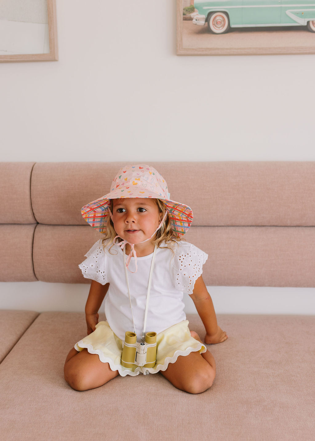 Acorn Kids - Floating Hearts Reversible Wide Brim Sunhat