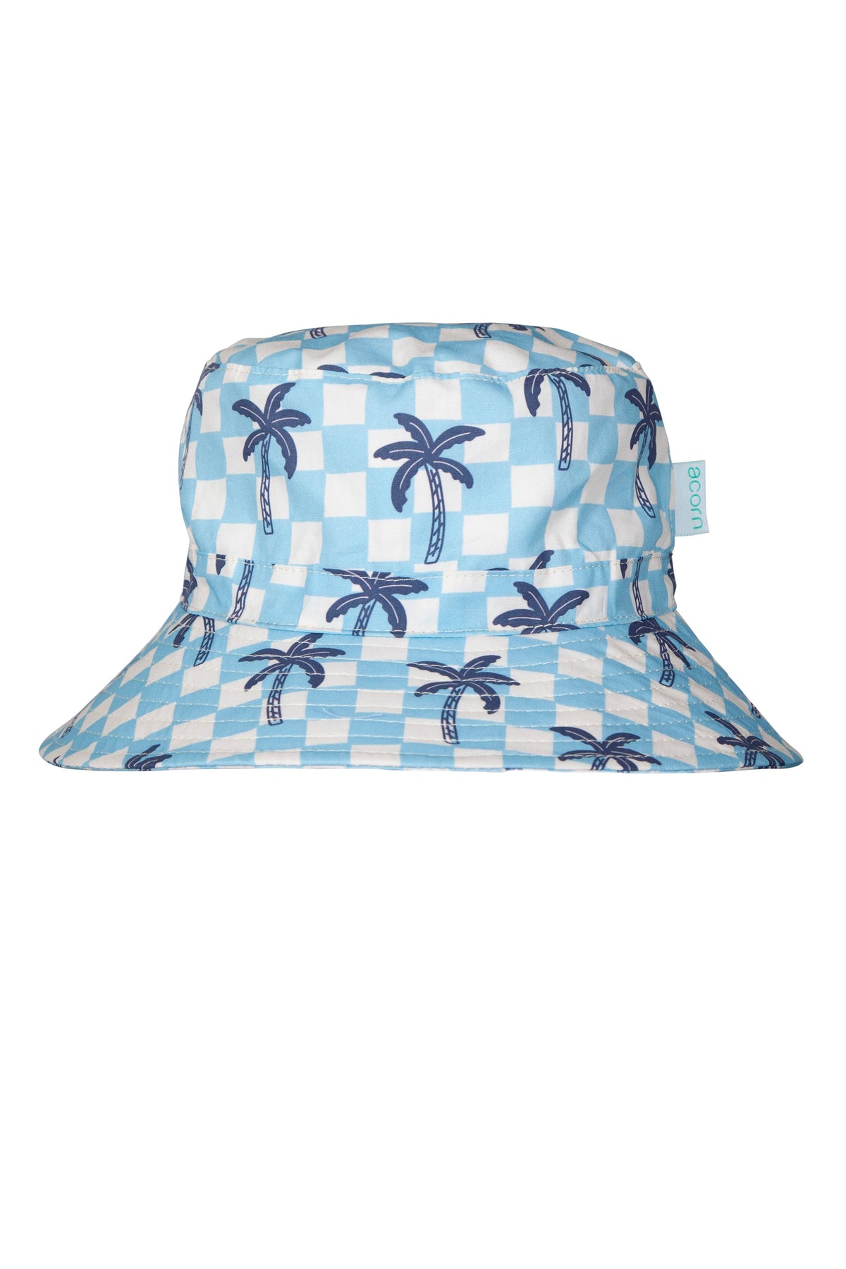 Acorn Kids - Blue Checked Palms Wide Brim Bucket Hat