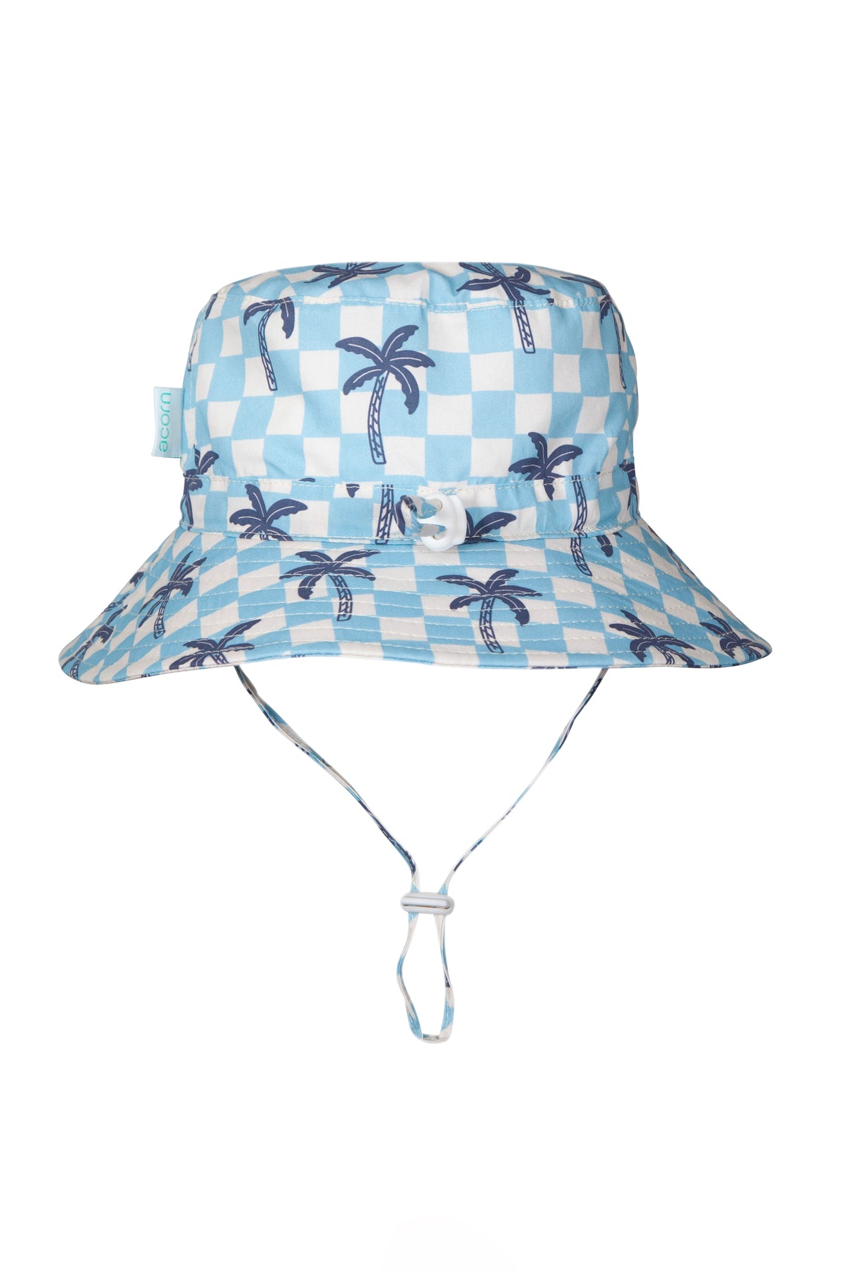 Acorn Kids - Blue Checked Palms Wide Brim Bucket Hat