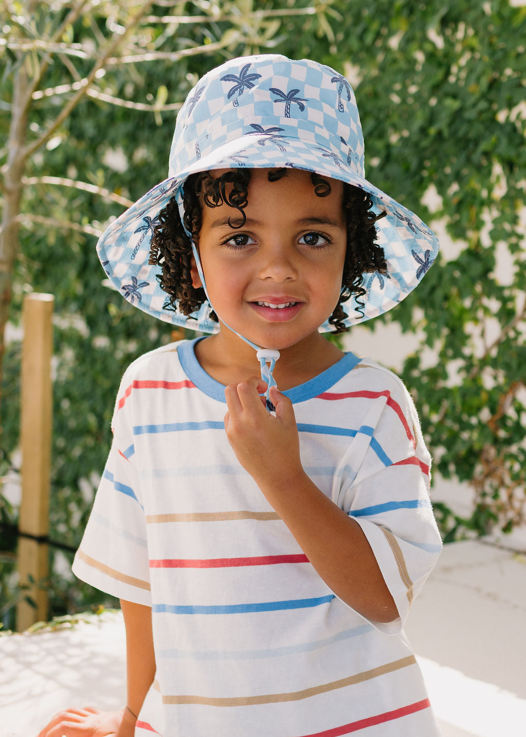 Acorn Kids - Blue Checked Palms Wide Brim Bucket Hat