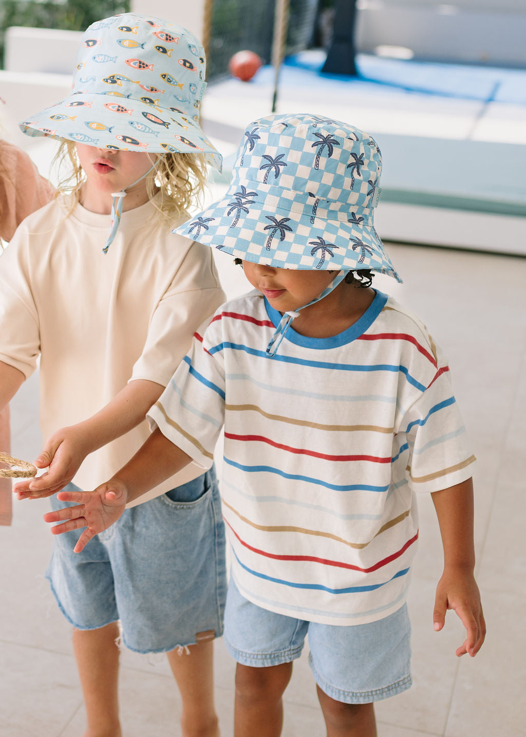 Acorn Kids - Blue Checked Palms Wide Brim Bucket Hat