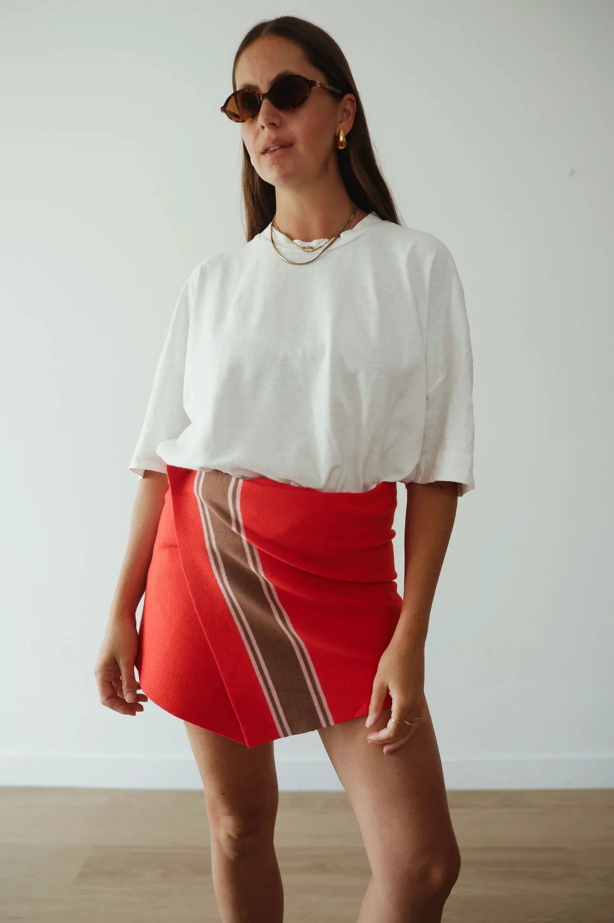 By Billie - Stripe Knit Skirt Red