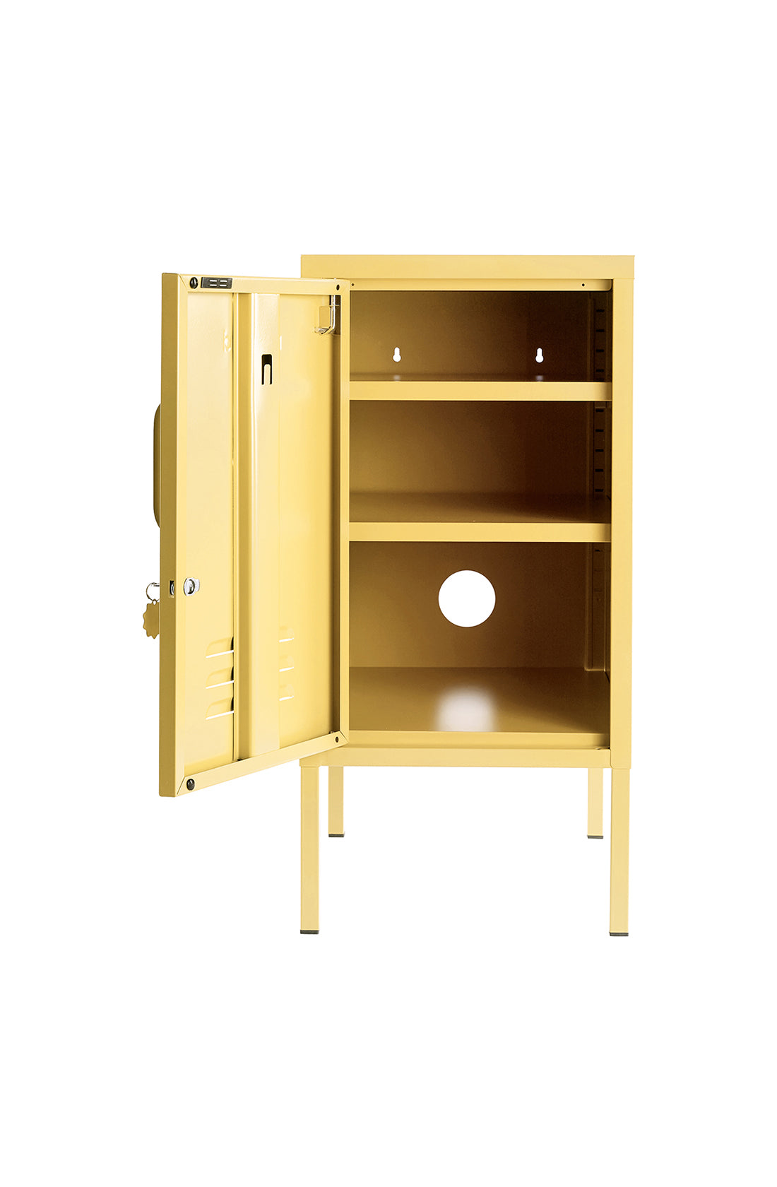 The shorty (to the left) locker in butter with door open.