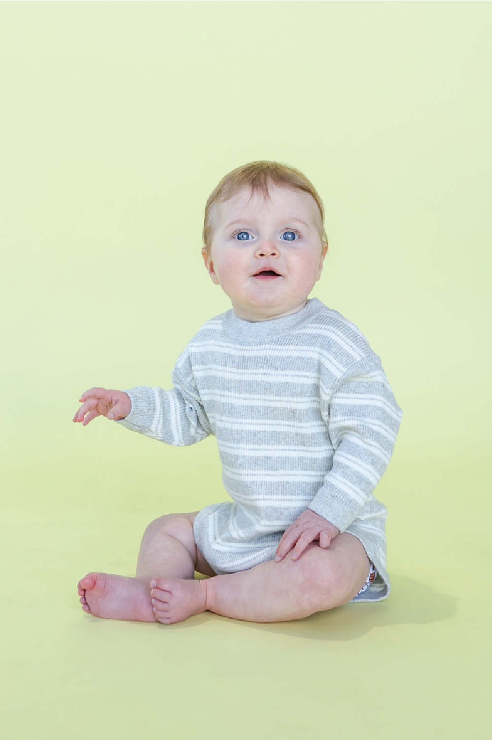 Grown - Organic Ribbed Stripe Knit Romper Grey Marle/Milk