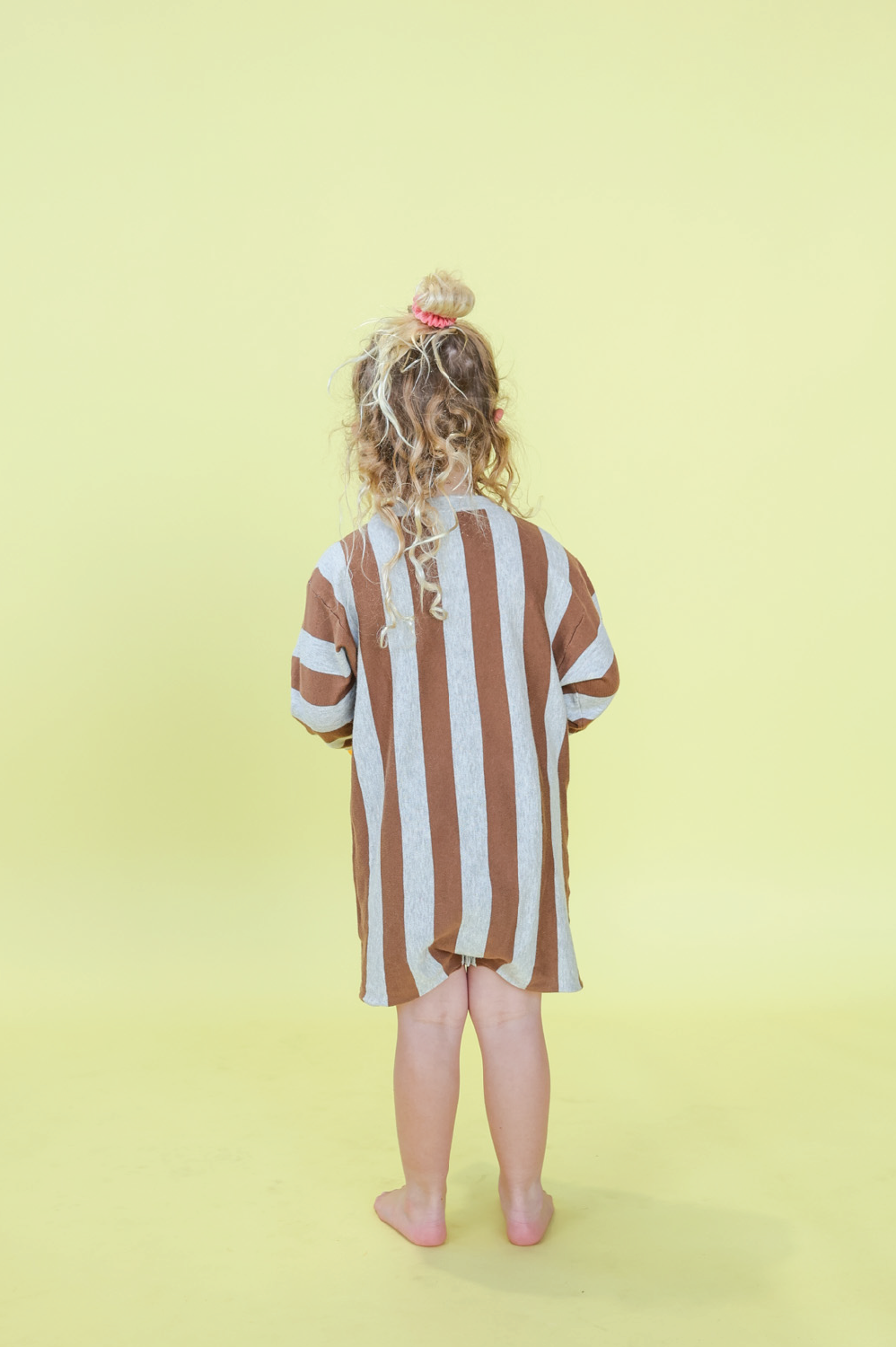 Grown - Organic Vertical Stripe Knit Romper Grey Marle & Brownie