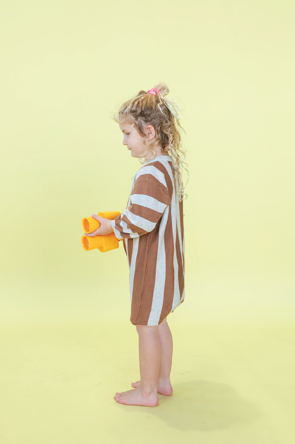 Grown - Organic Vertical Stripe Knit Romper Grey Marle & Brownie