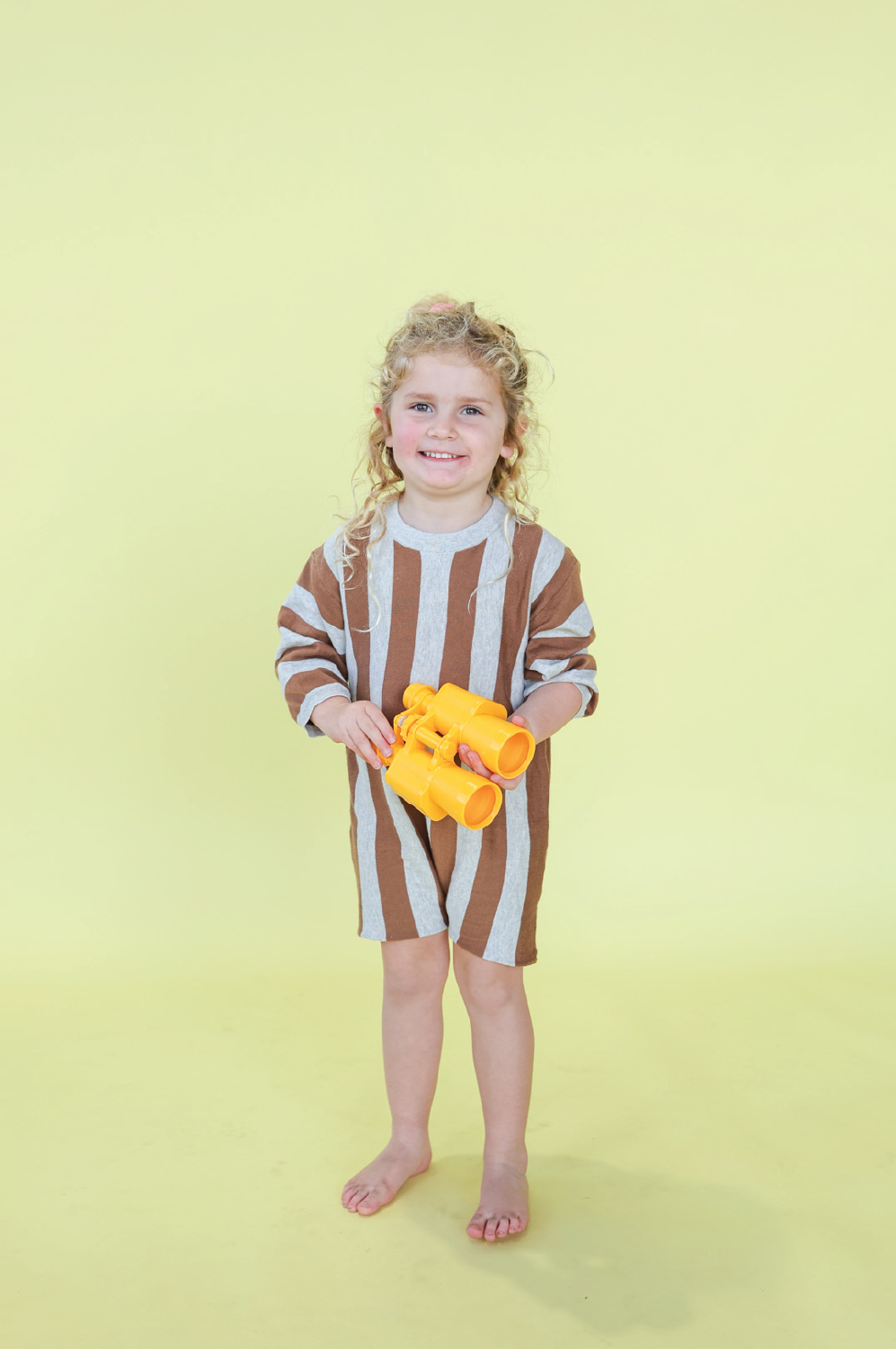 Grown - Organic Vertical Stripe Knit Romper Grey Marle & Brownie