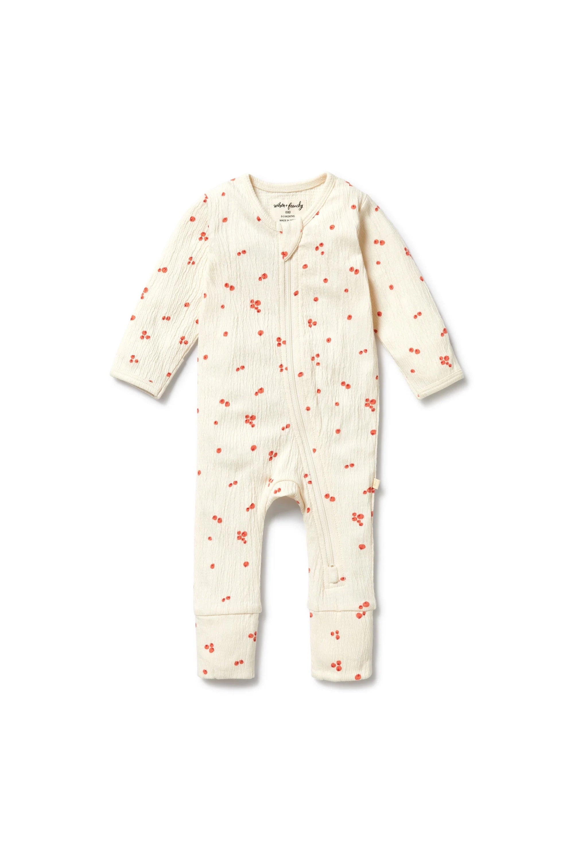Wilson & Frenchy - Organic Crinkle Zipsuit with Feet Jolly Holly